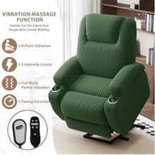 Power Lift Recliner Chair with Massage Ergonomic Recliner Chair for Elderly People, Single Sofa with Cup Holders, Side Pockets (Corduroy, Green)