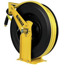 DEWALT Auto Retracting Air Hose Reel, 1/2 in. x 50' Premium Rubber Hose with 4' Lead, Self Leveling Design for Air Compressor, Ideal for Home Improvement Projects, Durable Hose Reel