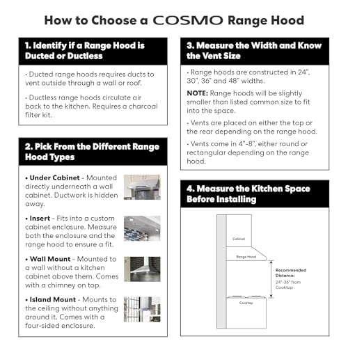 COSMO COS-63175 30 in. Vista Collection 380 CFM Ducted Wall Mount Range Hood, Button Controls, LED Lights, Stainless Steel