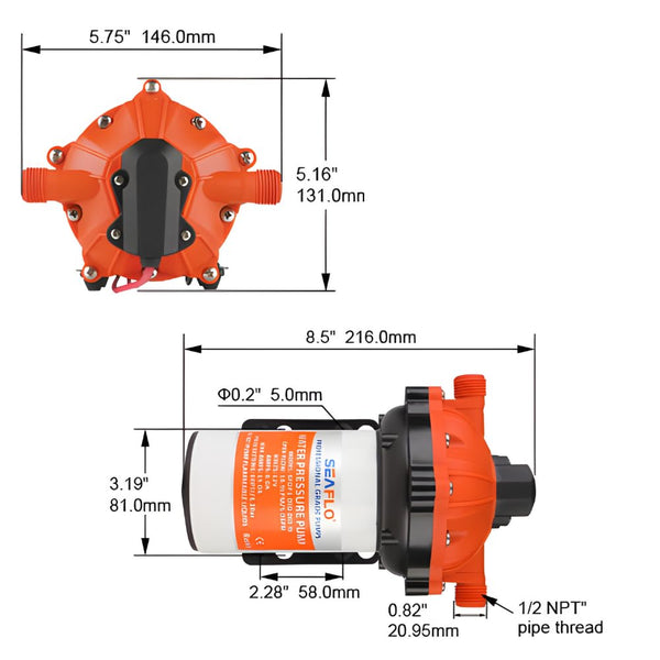 SEAFLO 55-Series Diaphragm Pump - 12V DC, 5.5 GPM, 60 PSI with Heavy Duty Pressure Switch | Self-Priming, Quiet Operation, 4-Year Warranty | Ideal for RV, Marine, and Off-Grid Water System