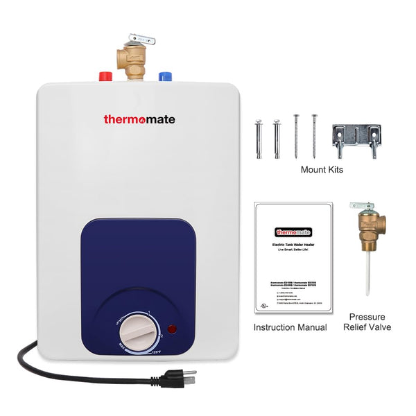 thermomate Mini Tank Water Heater Electric, ES250B 2.5 Gallon Point of Use Under Sink Water Heater, 120V Corded Wall or Floor Mounted, UL Listed