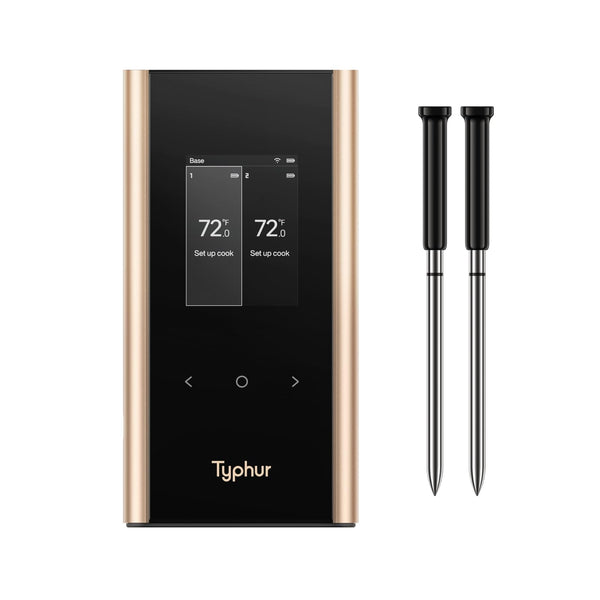 Typhur SYNC Gold Wireless Meat Thermometer | Two Slim Probes | 10x Stronger Signal Than Bluetooth | Reliable Readings Through Closed Smoker, Kamado Grill, BBQ, and Tough Obstacles | Easy-to-Use Base