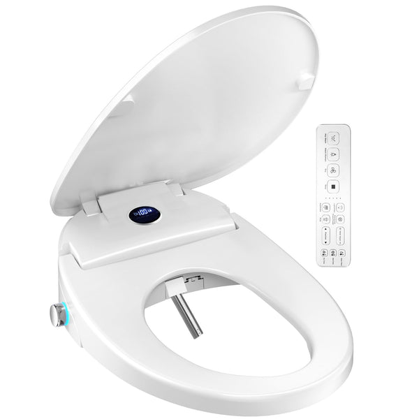 XCQQ Bidet Toilet Seat Elongated, Bidet Warm Water Rear & Front Oscillating Wash, Heated Toilet Seat, Warm Air Dryer, Soft Close Toilet Lid, Night Light, Smart Toilet Seat with Bidet Requires Outlet