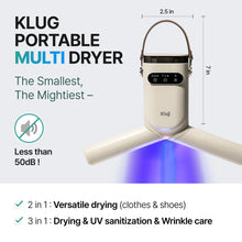 Klug Portable Multi Dryer with Wrinkle Care for All Fabric, Clothes, Shoes, Mini for Traveling, RV Life, Apartment, Business Trips, Dorms, Adjustable Heat and Timer