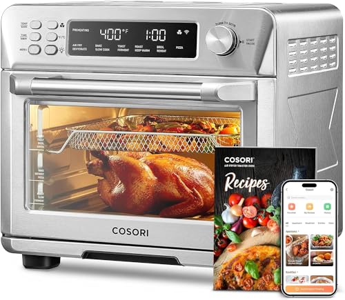 COSORI 12-in-1 Air Fryer Toaster Oven Combo, Airfryer Rotisserie Convection Oven Countertop, Bake, Broil, Roast, Dehydrate, 134 Recipes & 4 Accessories, 32QT, Silver, Stainless Steel