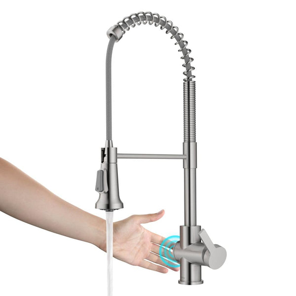 KRAUS Britt Touchless Sensor Commercial Single Handle Pull Down Kitchen Faucet in Spot Free Stainless Steel, KSF-1691SFS