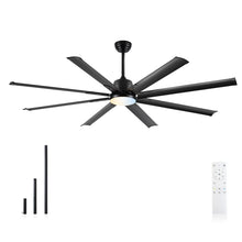 72 lnch lndustrial Celing Fan with Light and Remote Control,Large Celing Fan with 8 Black Aluminum Blades,6 Speed Noiseless DC Motor,Wet Rated Indoor Outdoor Ceiling Fans for Patio,Garage,exterior