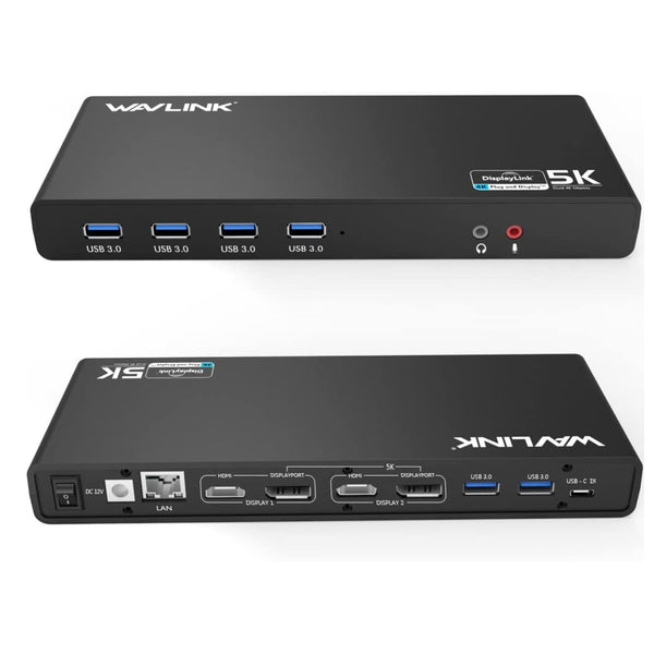 WAVLINK USB 3.0 and USB-C Dual 4K Display Universal Laptop Docking Station with DisplayPort and HDMI Docking Staion Dual Monitor for Mac, Windows(2 HDMI, 2 DP, Gigabit Ethernet, 6 USB 3.0, Audio)