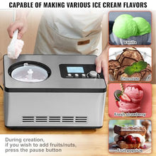 VEVOR Automatic Ice Cream Maker with Built-in Compressor, 2 Quart No Pre-freezing Fruit Yogurt Machine, Stainless Steel Electric Sorbet Maker, 3 Modes Gelato Maker with LCD Display & Timer, Silver