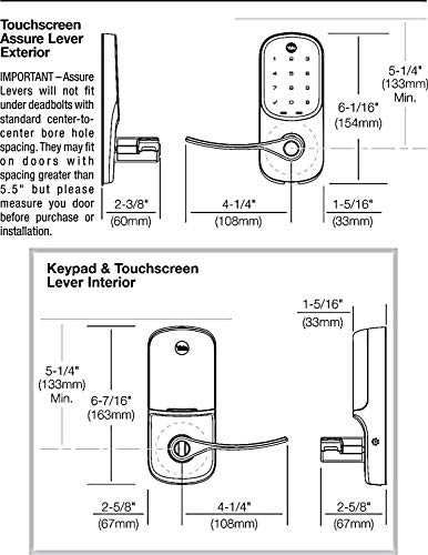 Yale Assure Lever Entry Door Lock with Wi-Fi Connected Touchscreen, Satin Nickel Smart Keypad Door Lock with Handle, Back-Up Key, and Z-Wave Compatibility, YRL226-ZW2-619