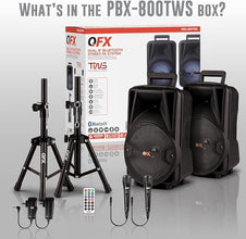 QFX PBX-800TWS 8-Inch TWS Bluetooth Stereo PA System with 2 8