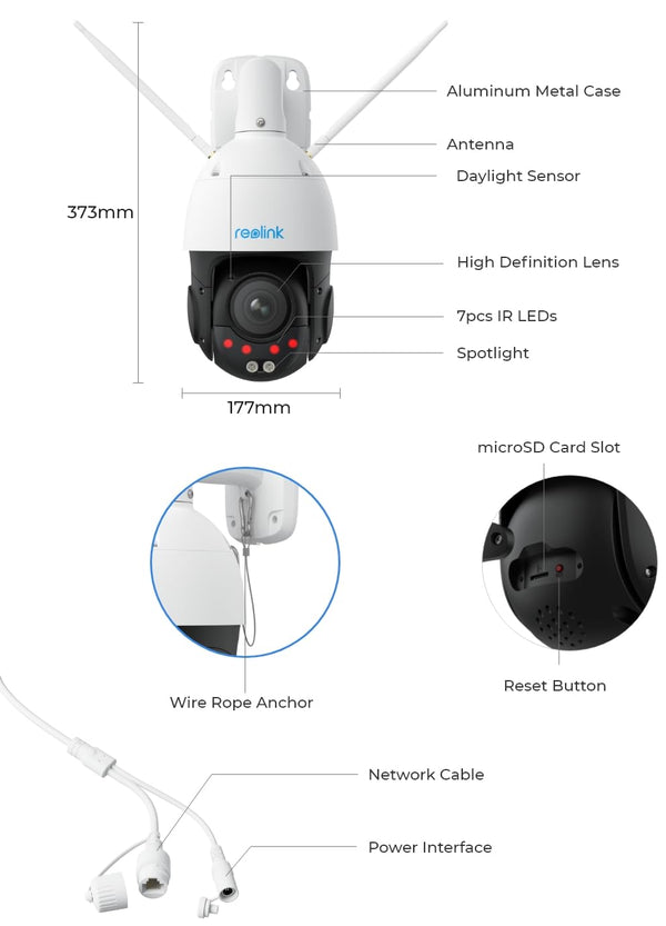 REOLINK 4K 8MP Dual-Band Wi-Fi 6 PTZ Security Camera with 5X Optical Zoom, High-Speed 360° Pan & 90° Tilt, Auto Tracking, Color/Infrared Night Vision, Smart Detection, RLC-823S1W