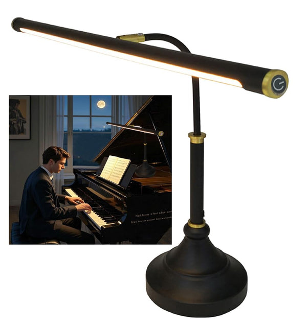 HomeFocus - Piano Lamp with Dimmer,Eye-Caring,Stepless Dimming,Reading Lamp for Home Office,Adjustable Height,Multi-Functional,LED 5W,3000K,Metal,Black+Gold