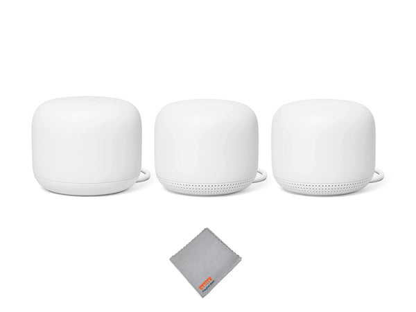 Nest WiFi Router and 2 Points - WiFi Extender with Smart Speaker - Works with Google WiFi (3 Pack) White