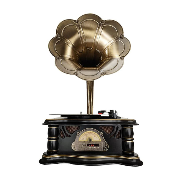 Wooden Vintage Gramophone Record Player, Retro Phonograph Record Player, Horn Vinyl Audio Turntables with FM/USB Audio in/Bluetooth Audio in for Home/Office/Hotel/Restaurant/Party/Birthday/Christams