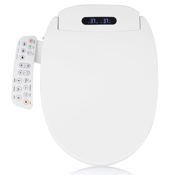 Bidet Toilet Seat Round, Smart Heated Toilet Seat with Unlimited Warm Water, Vortex Wash, Electronic Heated, Warm Air Dryer, Rear and Front Wash, LED Light, White