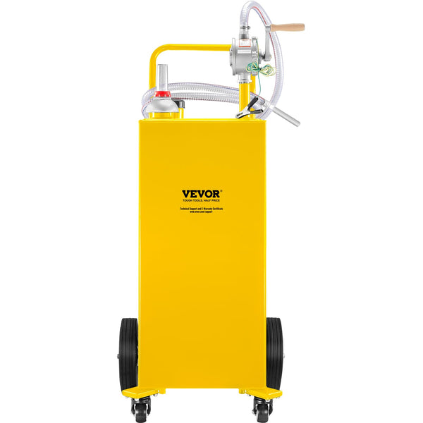 VEVOR 30 Gallon Fuel Caddy, Gas Storage Tank & 4 Wheels, with Manual Transfer Pump, Gasoline Diesel Fuel Container for Cars, Lawn Mowers, ATVs, Boats, More, Yellow