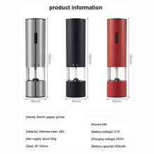 XARONF Electric Salt and Pepper Grinder, with USB Cable, Power Adapter, Automatic Tact Switch Operation, Adjustable Coarseness, Stainless Steel (Color : Silver)