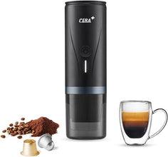 CERA+ Portable Espresso Maker,Self-Heating Electric Mini Coffee Machine,20 Bar Pressure Compatible with NS Pods & Fine Grind for Travel, Camping, Hiking(Black)