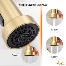 VIDEC Smart Kitchen Faucet, 3 Modes Pull Down Sprayer, Smart Touch On Sensor Activated, LED Temperature Control, 360-Degree Rotation, 1 or 3 Hole Deck Plate. (KW-66J, Brushed Gold, 17.90 Inches)