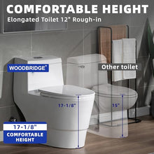 WOODBRIDGEE One Piece Toilet with Soft Closing Seat, Chair Height, 1.28 GPF Dual, Water Sensed, 1000 Gram MaP Flushing Score Toilet with Chorme Button, White,B0940-F-C