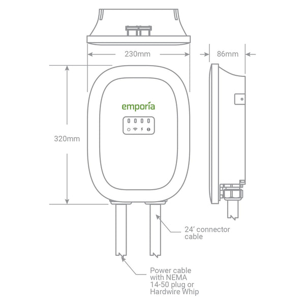 EMPORIA Level 2 EV Charger - NEMA 14-50 EVSE w/NACS, Compatible with Tesla - 48 amp EV Charger Level 2, 240v Electric Vehicle Charging Station, UL/Energy Star, 24ft Electric Car Charger Cable, Black