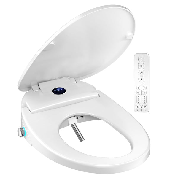 XCQQ Bidet Toilet Seat Round, Bidet Warm Water Rear & Front Oscillating Wash, Heated Toilet Seat, Warm Air Dryer, Soft Close Toilet Lid, Night Light, Smart Toilet Seat with Bidet Requires Outlet