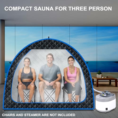 Smartmak Full Size Steam Sauna Tent, Three Person Portable Full Body Home Spa Room, Personal Large Space for Relaxation, Steamer NOT Included