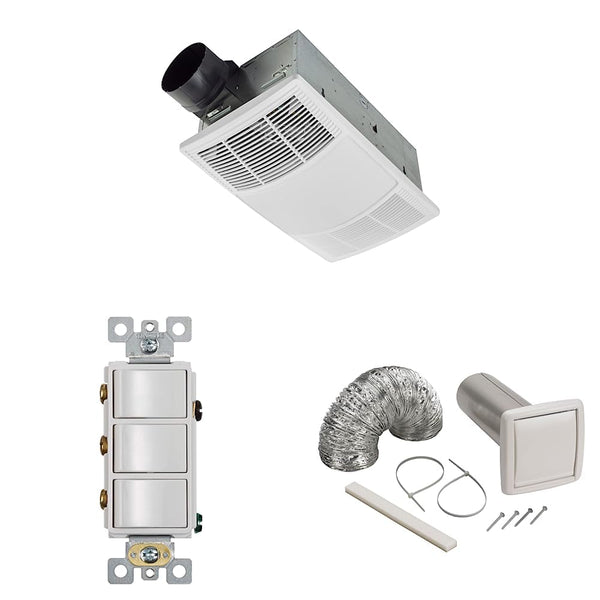 Broan-NuTone BHFLED80 PowerHeat Bathroom Exhaust Fan & P3RW Three-Rocker Switch for Bathroom Exhaust Fan & Available NuTone WVK2A Flexible Wall Ducting Kit for Ventilation Fans, 4-Inch