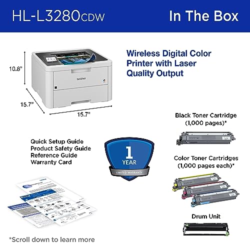 Brother HL-L3280CDW Wireless Compact Digital Color Printer with Laser Quality Output, Duplex, Mobile Printing & Ethernet | Includes 4 Month Refresh Subscription Trial¹, Amazon Dash Replenishment Ready