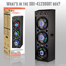 QFX SBX-412300BT TWS Bluetooth Triple 12” Woofer Triple 1” Tweeter Recording High-Performance PA Cabinet Speaker with 10-Band Graphic EQ, 2 Microphone Inputs, Guitar Input, and AUX Input, Blue