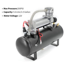 CNRAQR200PSI 12V Heavy Duty Air Train Horn/Air Ride Suspension Compressor with 2 Gallon (8 Liter) Train/Air Horn Tank