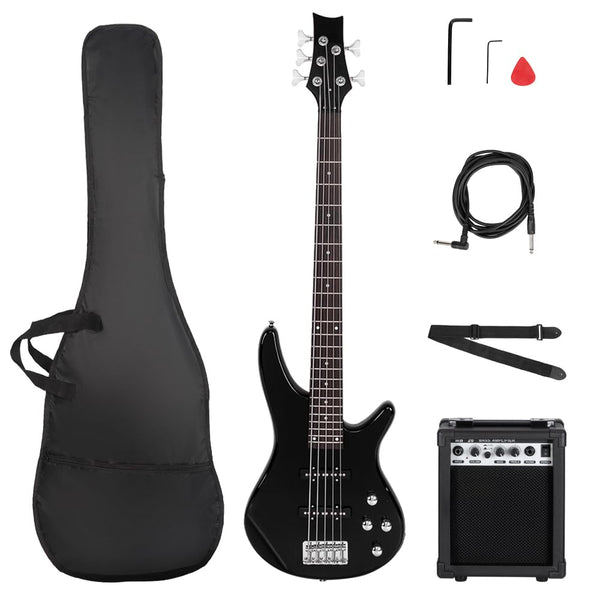 Ktaxon Electric Bass Guitar 5 String Bass Guitar with 20 Watt Amplifier, JB Type Pickup, Naturally air-dried Maple Neck, Rosewood Fretboard, Basswood Body(Black)