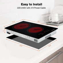 ThermoMate 2 Burners Electric Cooktop, 12 Inch Built in Electric Radiant Stove Top, 3200W Ceramic Glass Cooktop with Sensor Touch Control, 9 Heating Level, Chlid Lock & Timer, 220-240V Hard Wire