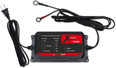 PulseTech 4-Station QuadLink 12V Battery Maintenance Kit | Includes XC400 Charger Mantainer, QuadLink, 12V Voltmeter and Two 25' Charger Lead Extensions