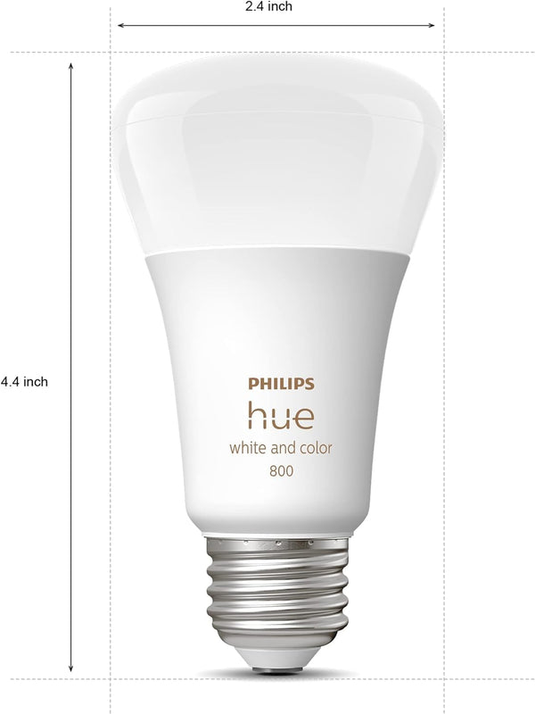 Philips Hue Smart 60W A19 LED Bulb - White and Color Ambiance Color-Changing Light - 4 Pack - 800LM - E26 - Indoor - Control with Hue App - Works with Alexa, Google Assistant and Apple Homekit