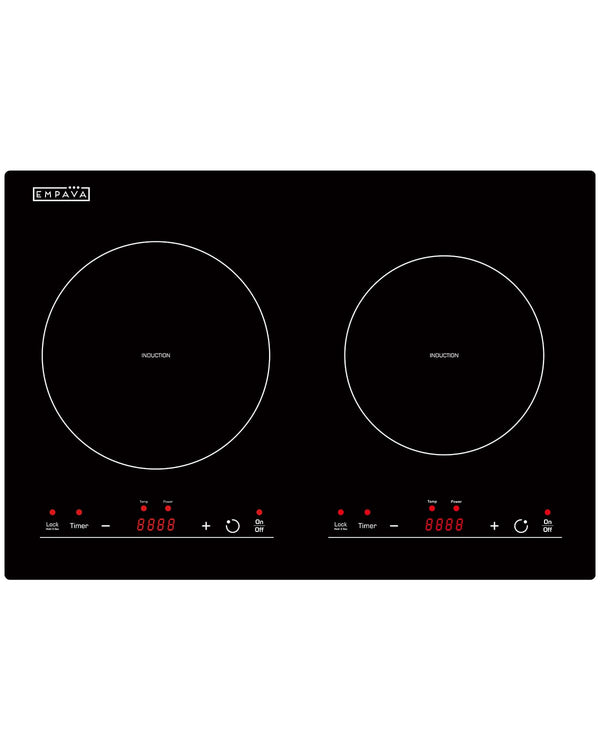 Empava IDC12B2 Horizontal Electric Stove Induction Cooktop with 2 Burners in Black Vitro Ceramic Smooth Surface Glass 120V, 12 Inch