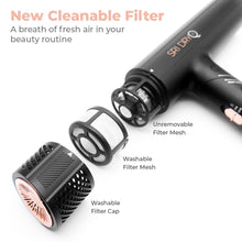 Skin Research Institute DryQ “Smart” Hair Dryer - Super Lightweight, Foldable - Powerful, Quiet Motor - Infrared and Ionic Technology - 3 Magnetic Attachments - Heat Control with Locking Switch