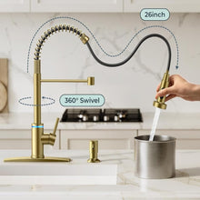 VIDEC Smart Kitchen Faucet, 3 Modes Pull Down Sprayer, Smart Touch On Sensor Activated, LED Temperature Control, 360-Degree Rotation, 1 or 3 Hole Deck Plate. (KW-66J, Brushed Gold, 17.90 Inches)