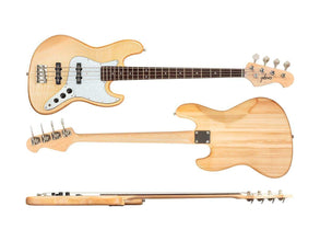 Monoprice Jamm Flamed Maple Electric Bass - Natural, with Gig Bag, 4 Strings, Double‑Cutaway Solid Body - Indio Series