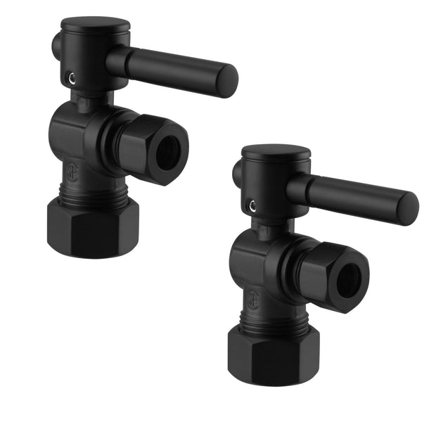 Westbrass R105BL-2-62 1/4-Turn Lever Handle Angle Stop Shut Off Valve, 5/8" OD x 3/8" OD, Matte Black (2-Pack)