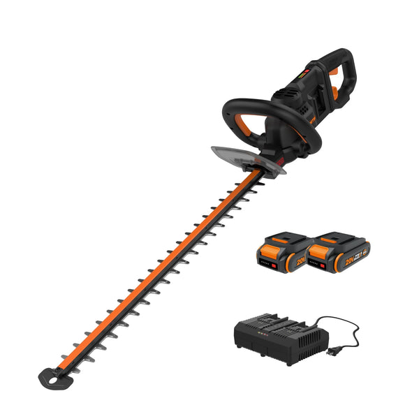 WORX Nitro 24" Cordless Hedge Trimmer 40V, Shrub Cutter with Fast Dual-Action Blades 3400 SPM, Brushless PowerShare Electric Hedge Clippers with 180° Rotating Handle WG286 –Battery & Charger Included