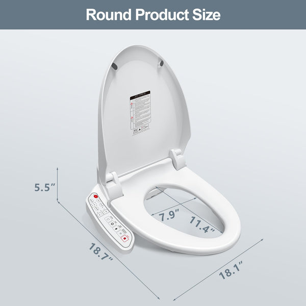 ZMJH ZMA102D Bidet Toilet Seat, Round Smart Unlimited Warm Water, Vortex Wash, Electronic Heated, Warm Air Dryer, Rear and Front Wash, LED Light, Need Electricity, White, (Round)