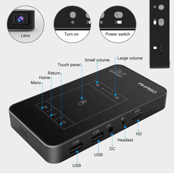 AKASO WT50 Mini Projector with WiFi and Bluetooth, 1080P DLP Portable Movie Projector Home and Outdoor, Built-in Battery & Android System, Cookie Projector for iPhone and Phone