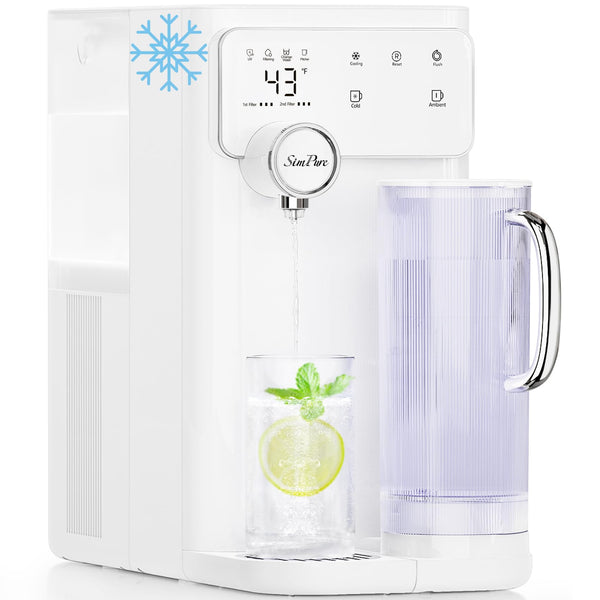 SimPure Y10C UV Cold Reverse Osmosis Water Filter Countertop, 7-Stage RO Water Filtration System, Water Purifier with Portable Water Pitcher, Temperature Adjustable 43-59°F, No Installation