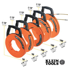 Klein Tools 56351 Non-Conductive Electrical Fish Tape, Fiberglass Wire Puller w/Steel Leader, Optimized Housing, 100-Foot x 3/16-Inch