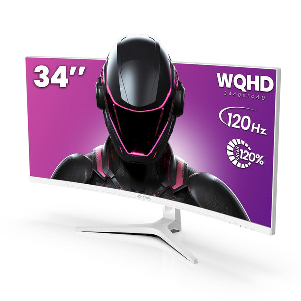 CRUA 34" Curved Gaming Monitor, WQHD 3440x1440, 120Hz Computer Monitors, 1500R VA Screen, 120% sRGB, AMD FreeSync, Blue Light Filter, HDMI 2.0 & DP 1.4, Wall Mountable Installs- White