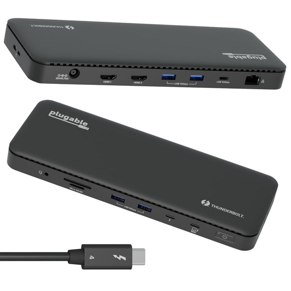 Plugable Thunderbolt 4 Dock with 100W Charging, Thunderbolt Certified, Laptop Docking Station Dual Monitor Single 8K or Dual 4K HDMI for Windows and Mac, 4X USB, Gigabit Ethernet (TBT4-UD5)