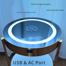 wangpengkai Gold Smart Led Nightstand with White Drawers,14in Sofa Round End Table with USB & AC Port Wireless Charging Station,Bedside Table/Side Table for Bedroom/Living Room