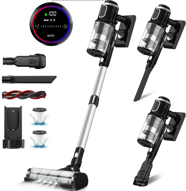 VYKLO V12 Cordless Vacuum Cleaner, 400W/32KPA Cordless Stick Vacuum with Touch Screen, 65Mins Runtime, Lightweight Powerful Suction Vacuum for Home, Hard Floor, Carpet, Car, Pet Hair Cleaning